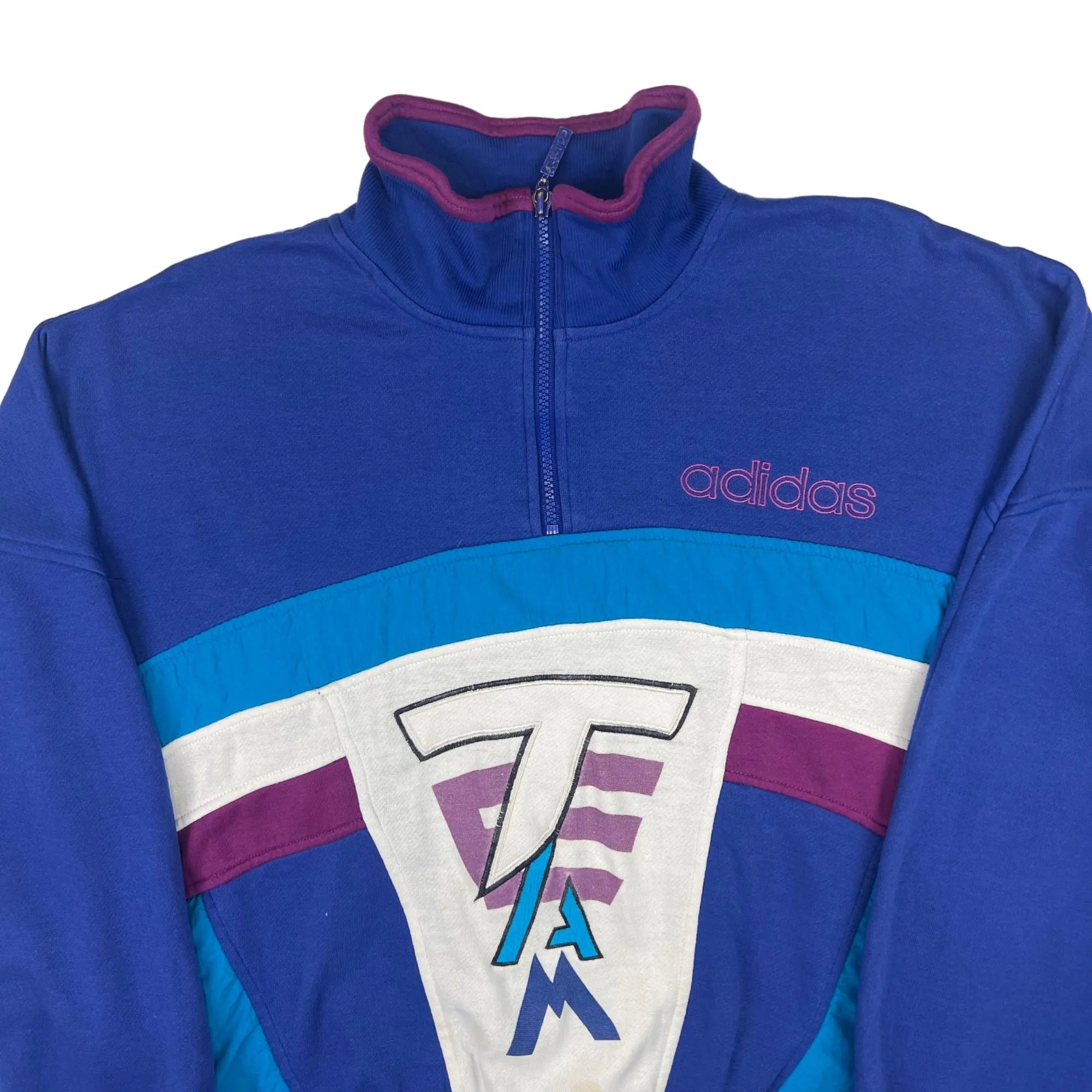 Adidas 90's Team Quarter-Zip Colourblock Sweatshirt Blue