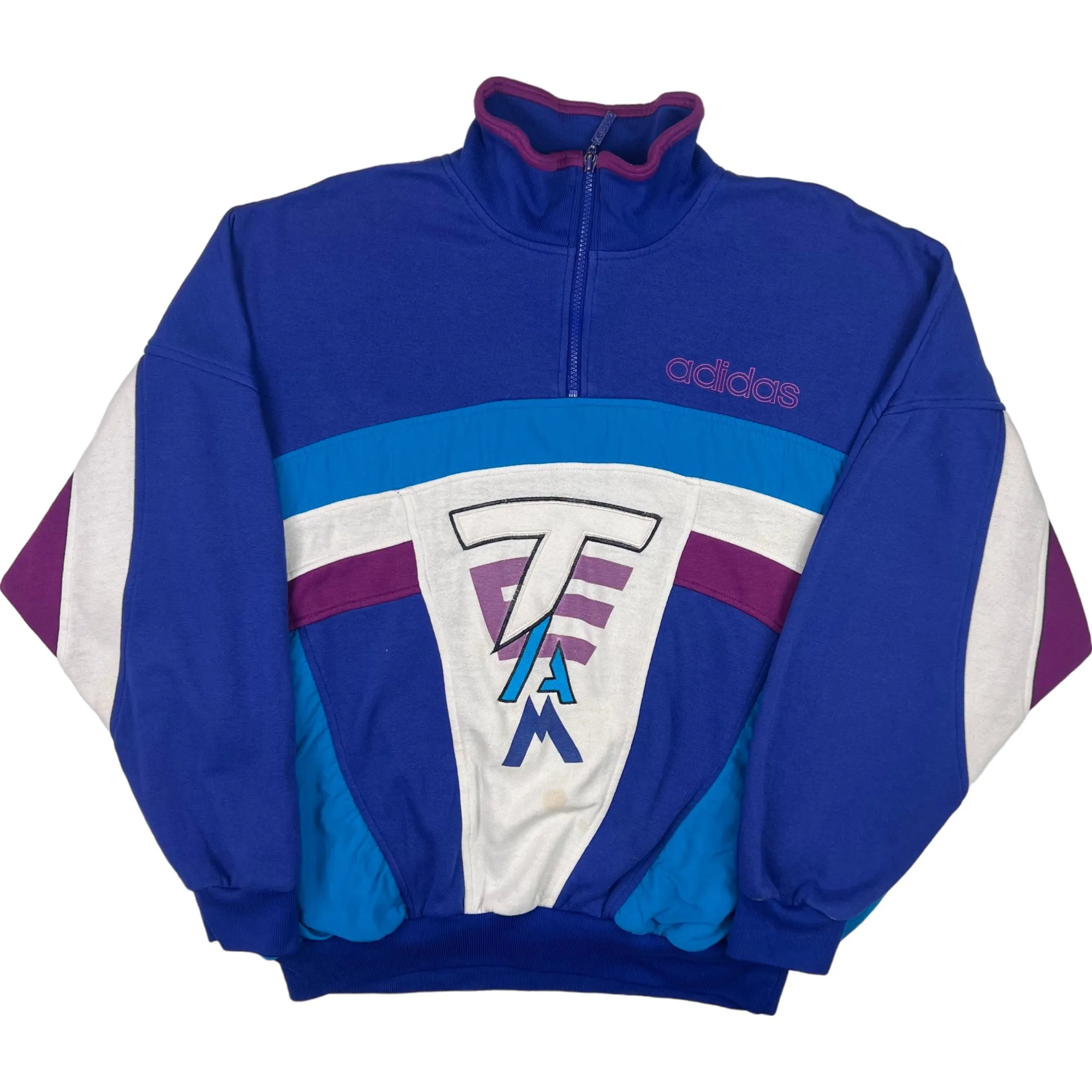 Adidas 90's Team Quarter-Zip Colourblock Sweatshirt Blue