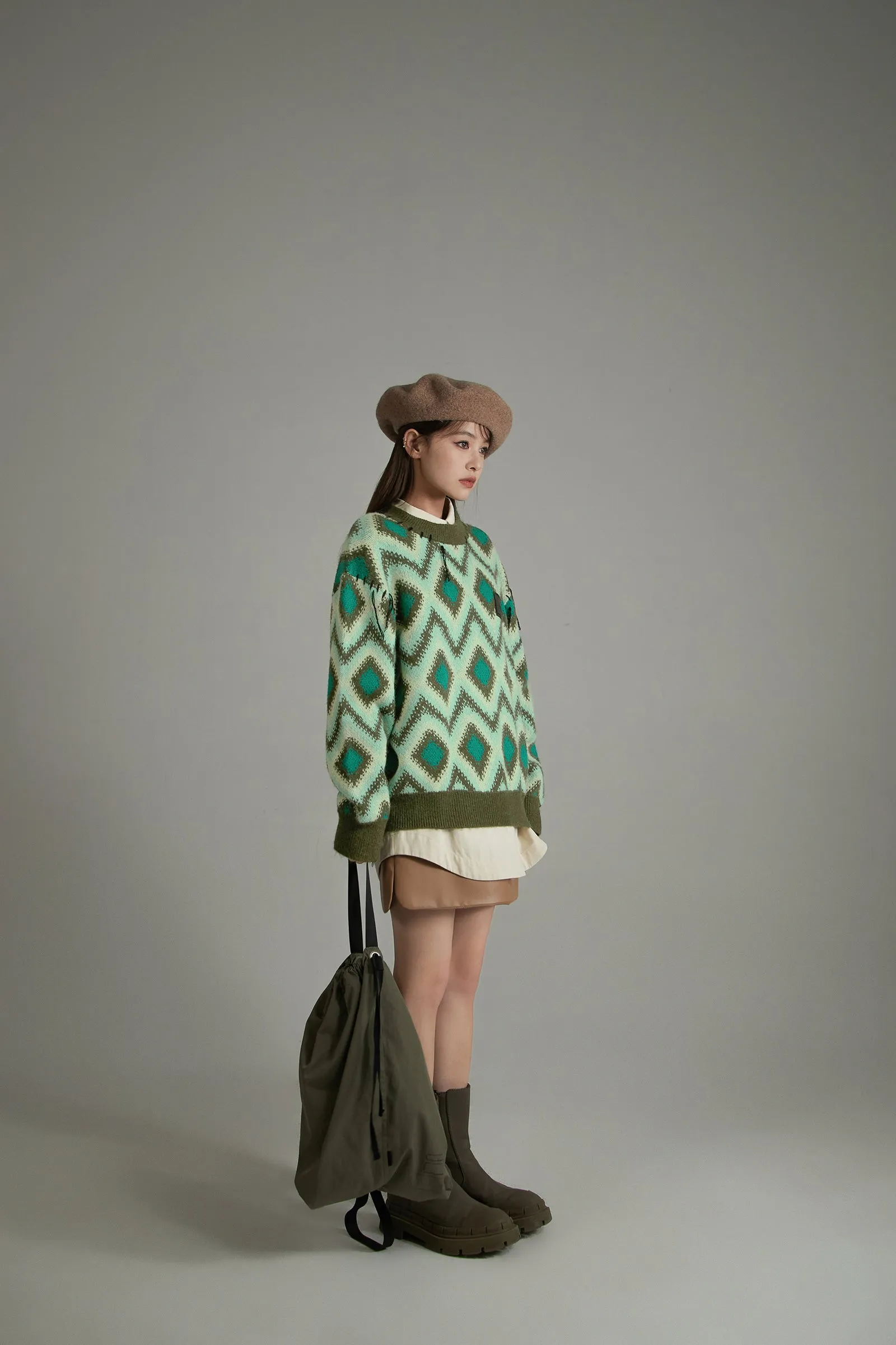 Argyle Loose Fit Knit Sweater