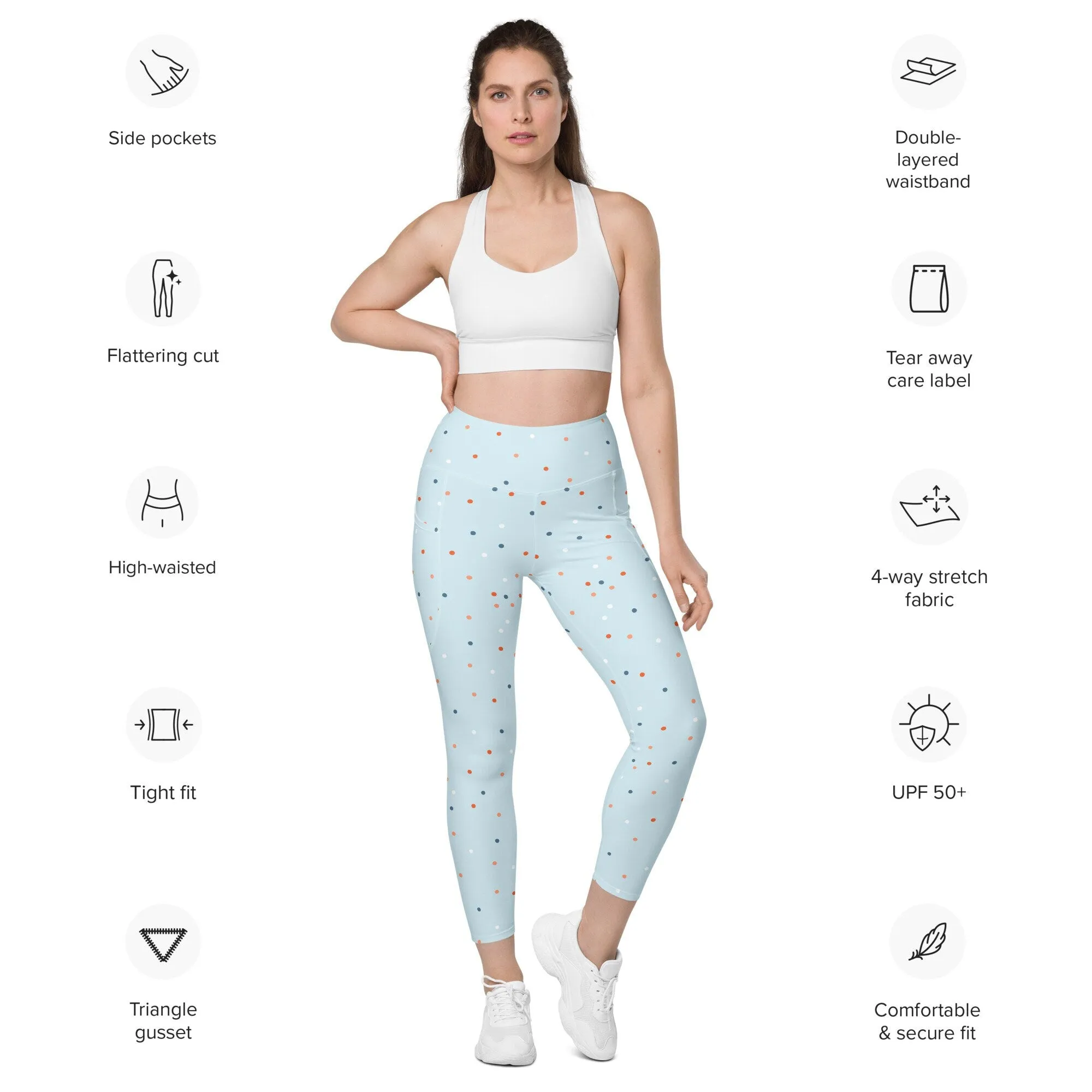 Baby Blue Polka Dot Leggings with pockets