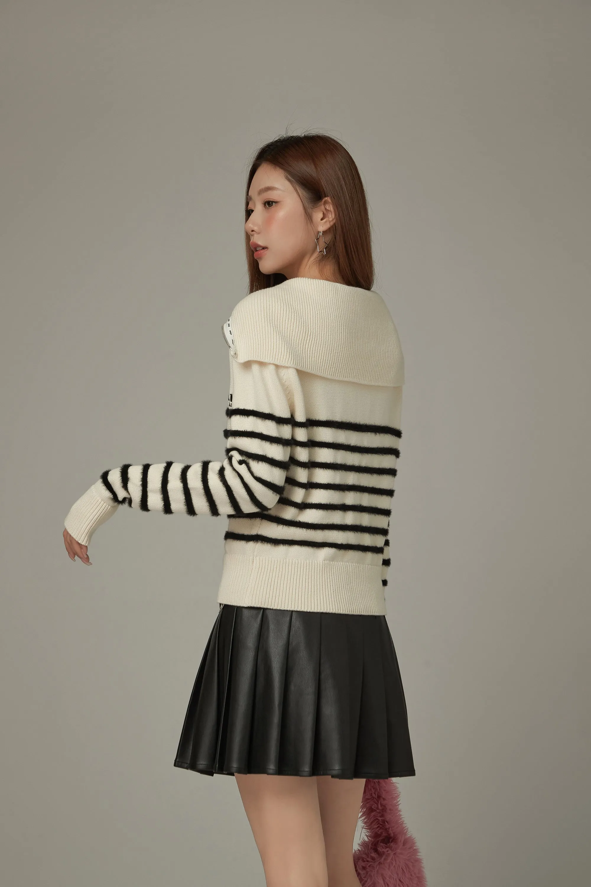 Big Collar Striped Knit Sweater