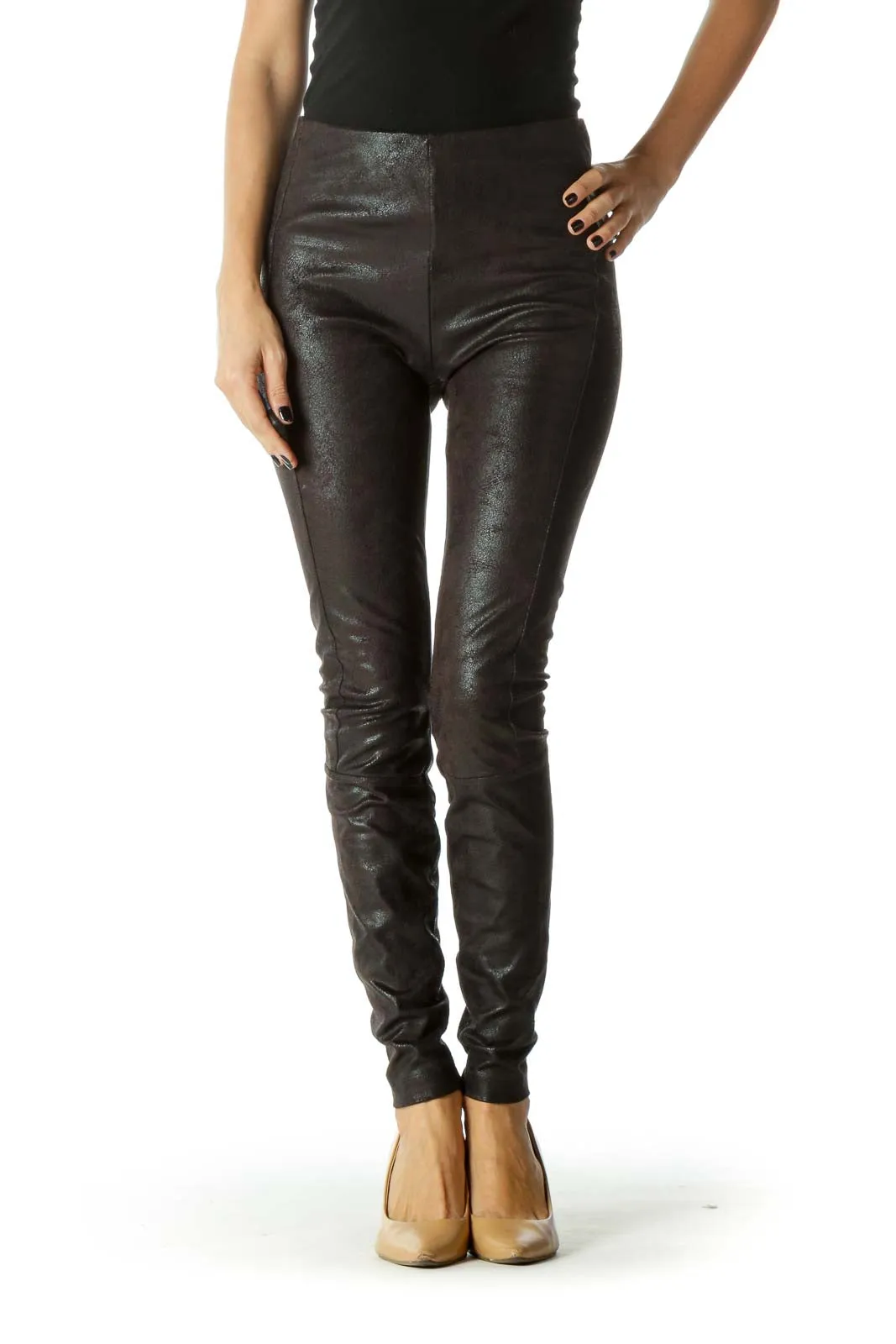 Black Metallic Stretchy Leggings