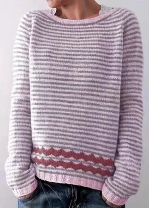 Boho Grey Striped O Neck Cozy Knit Sweaters Fall QA057