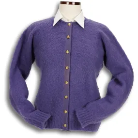 Brushed Shetland Crew Neck Cardigan Sweater