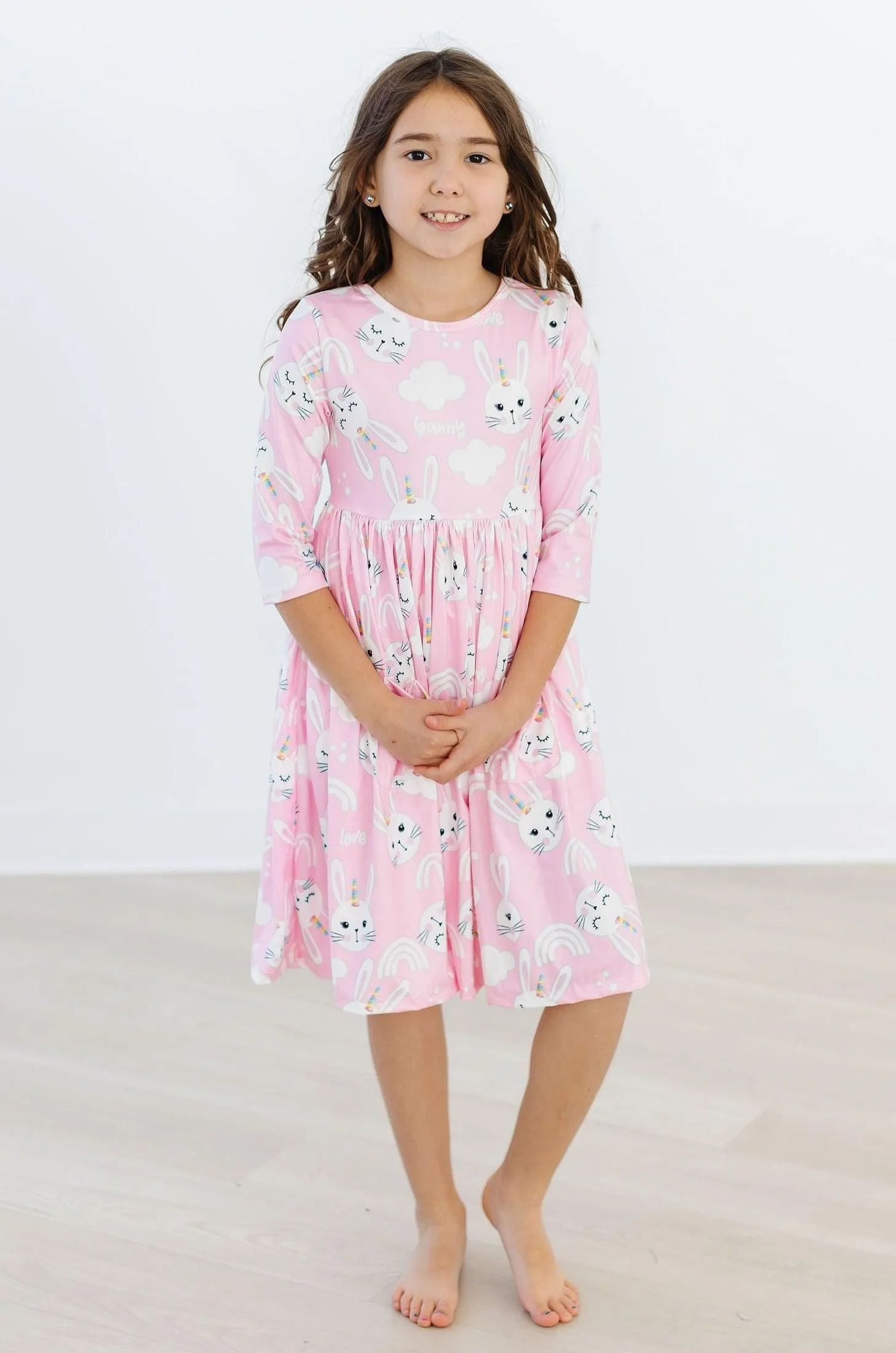 Bunny Love 3/4 Sleeve Pocket Twirl Dress