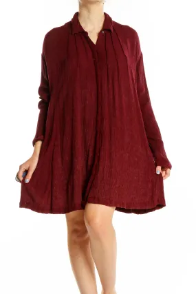 Burgundy Flowy Button-Down Shirt Dress