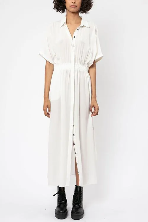 Button Pockets Elastic Waist Cover Dress