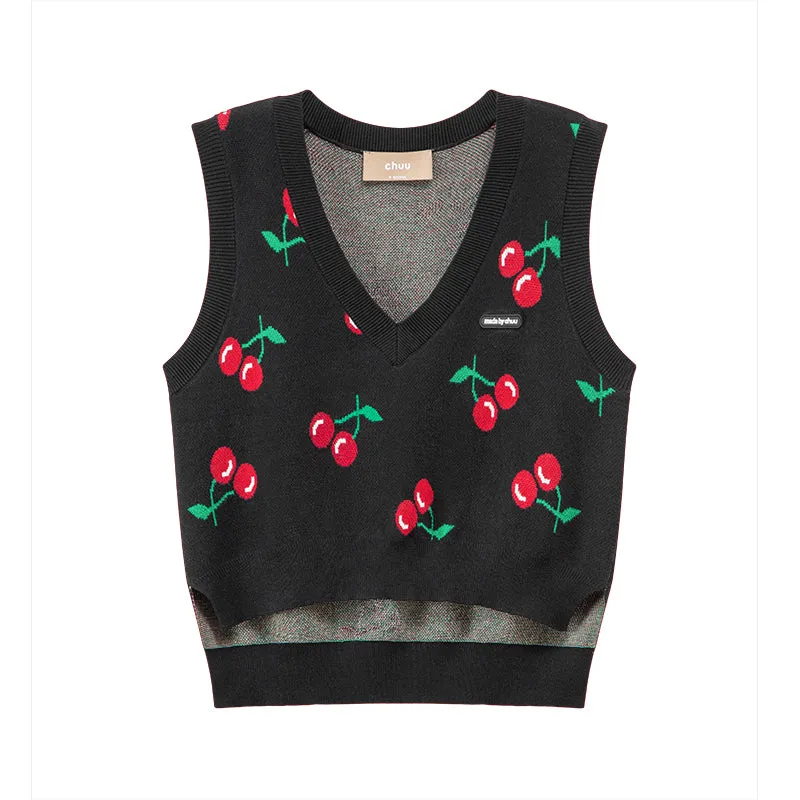 Cherry V-Neck Best Knit Sweater