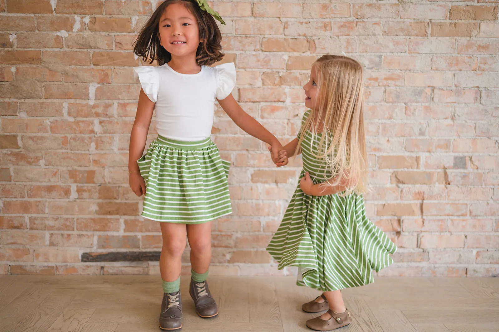 Classic Twirl Dress in Asparagus Stripe