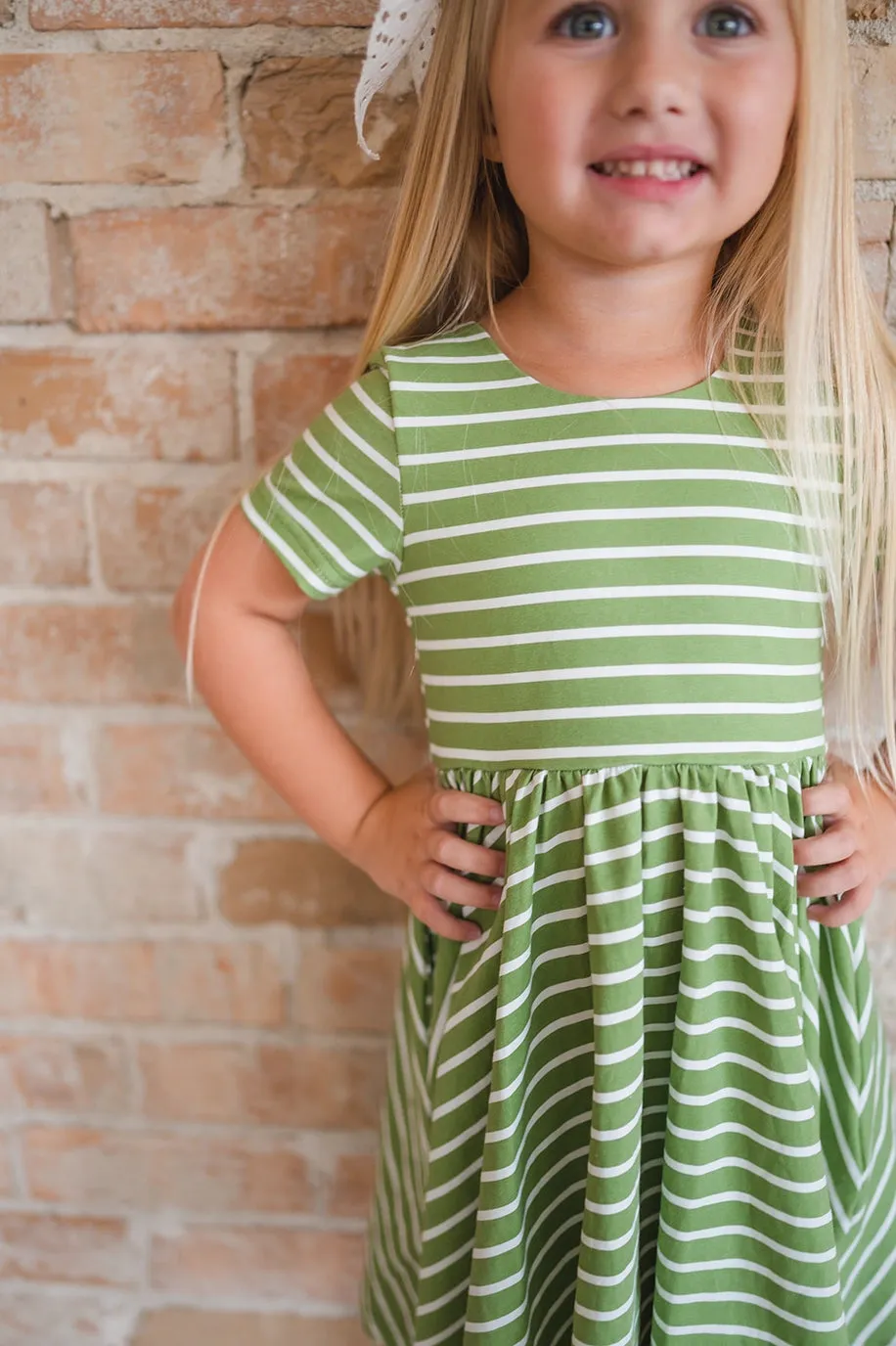 Classic Twirl Dress in Asparagus Stripe