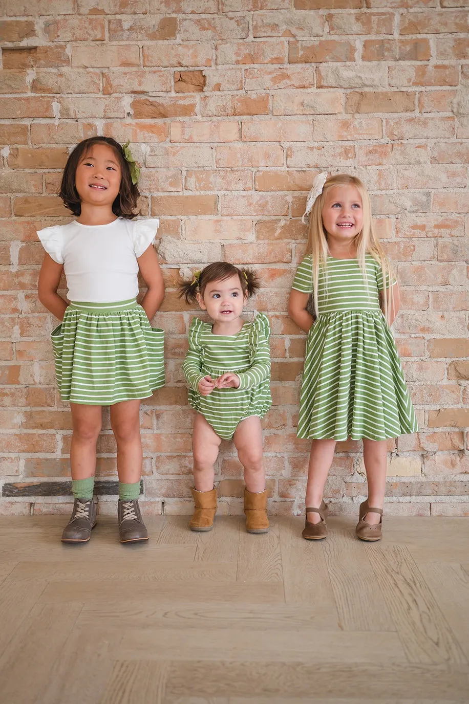 Classic Twirl Dress in Asparagus Stripe