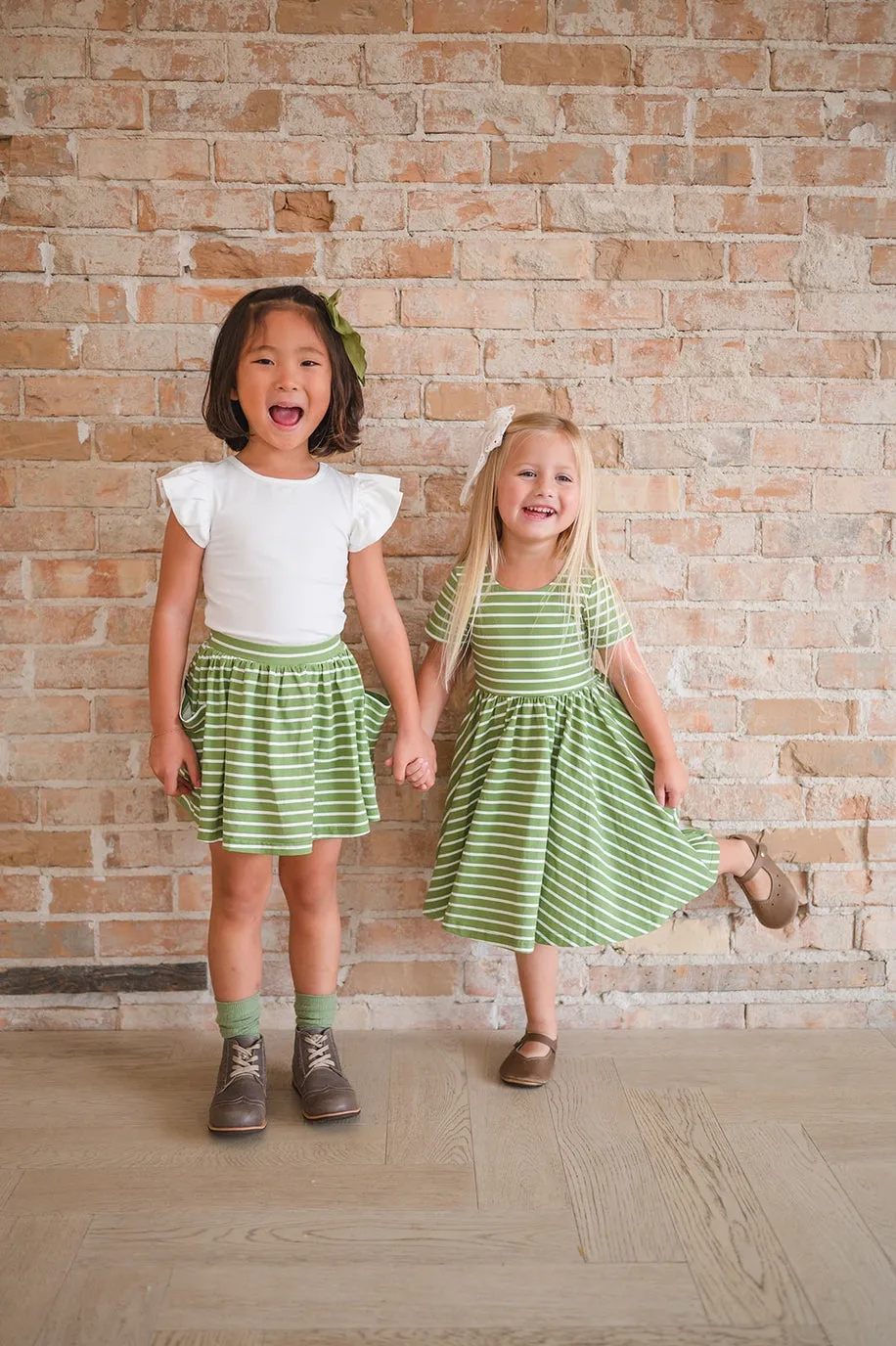 Classic Twirl Dress in Asparagus Stripe