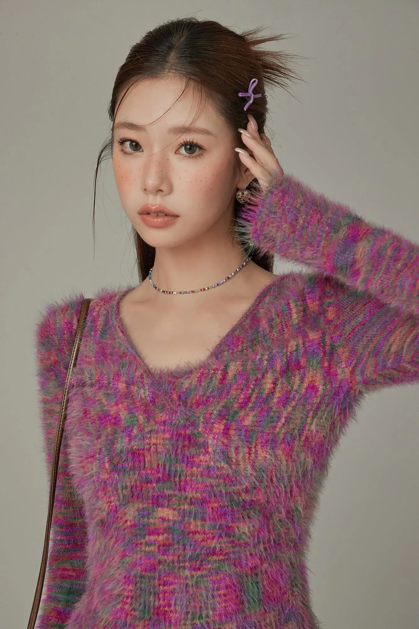 Color Fuzzy Knit Sweater