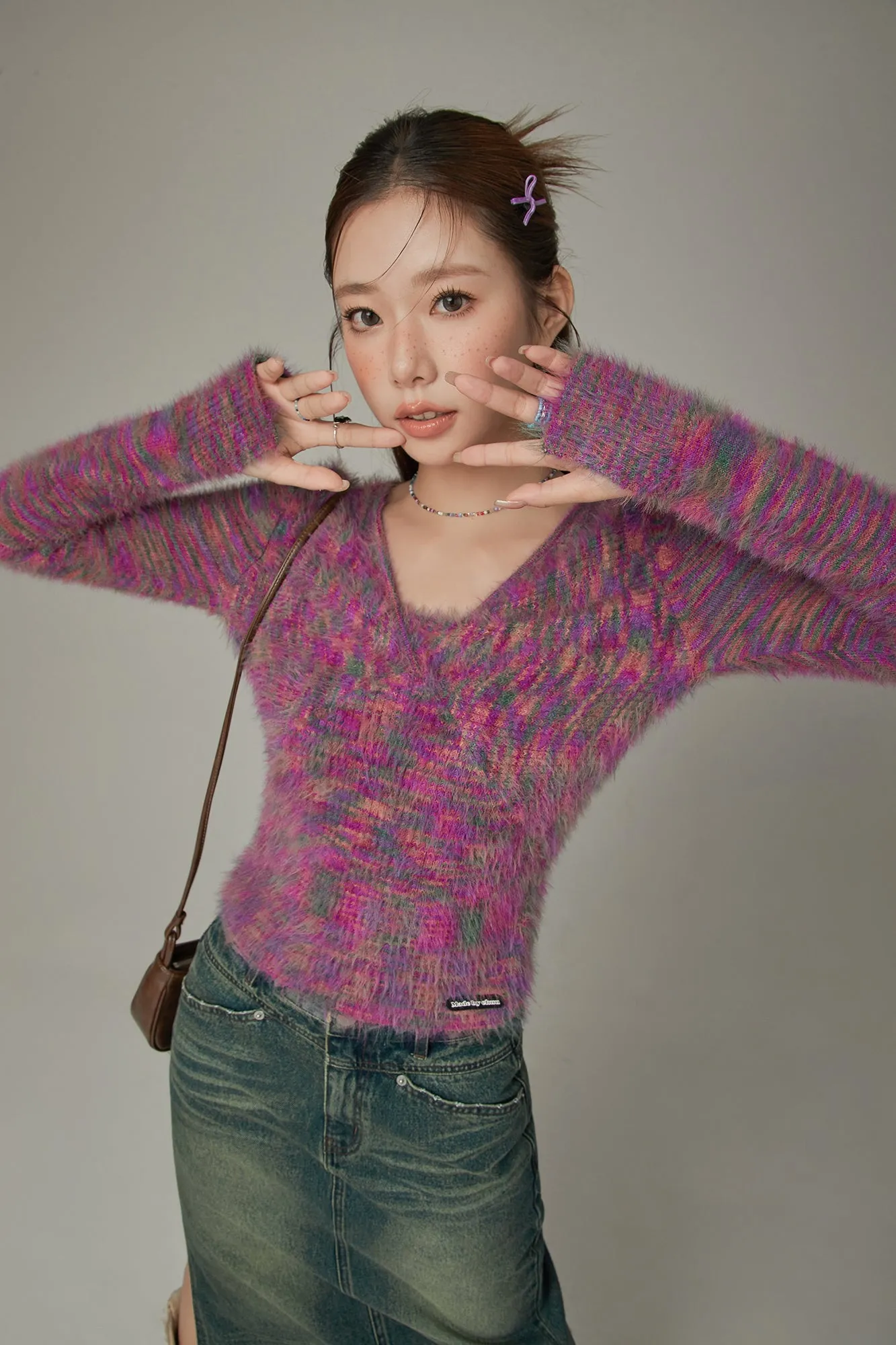 Color Fuzzy Knit Sweater