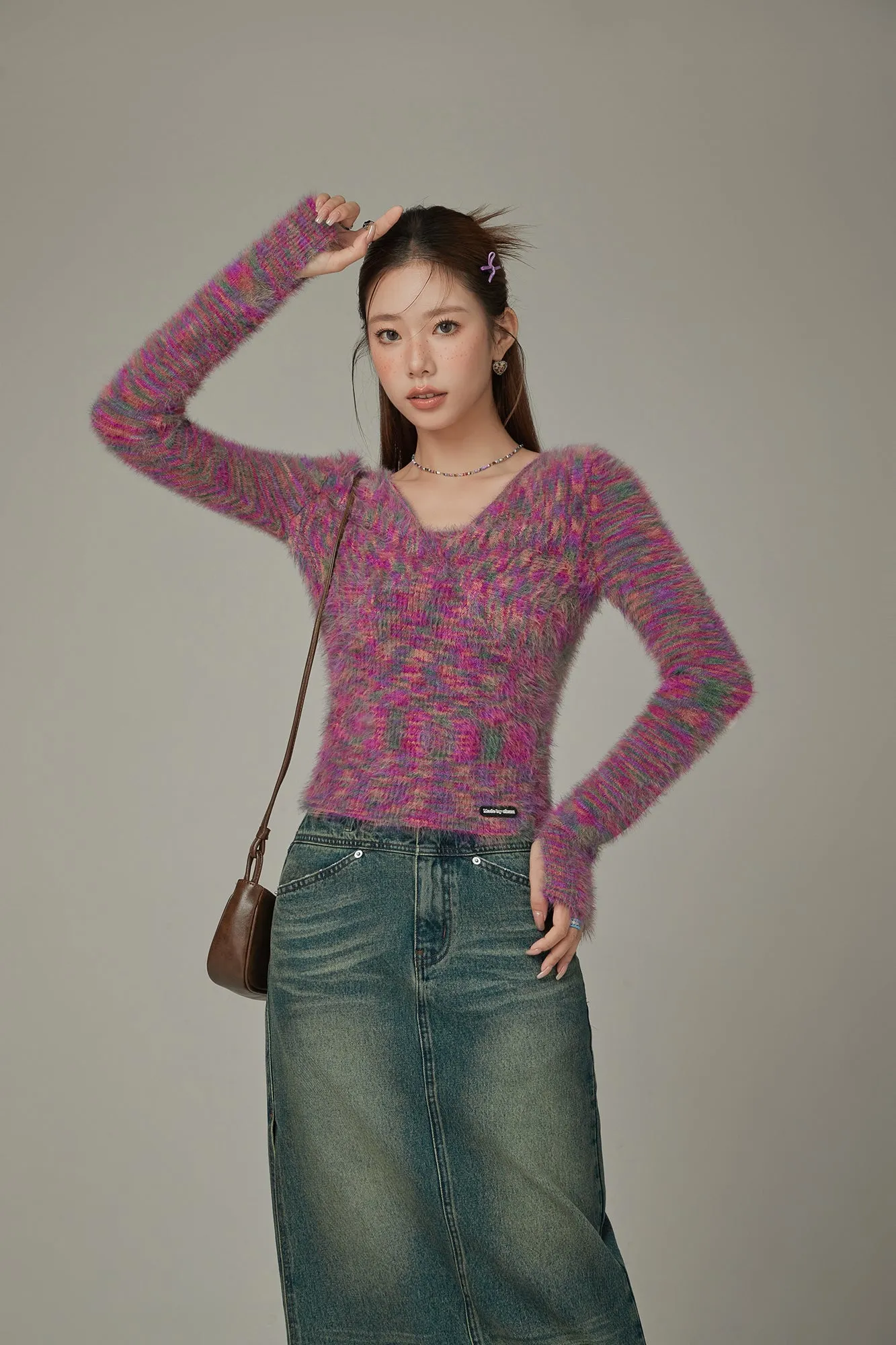 Color Fuzzy Knit Sweater