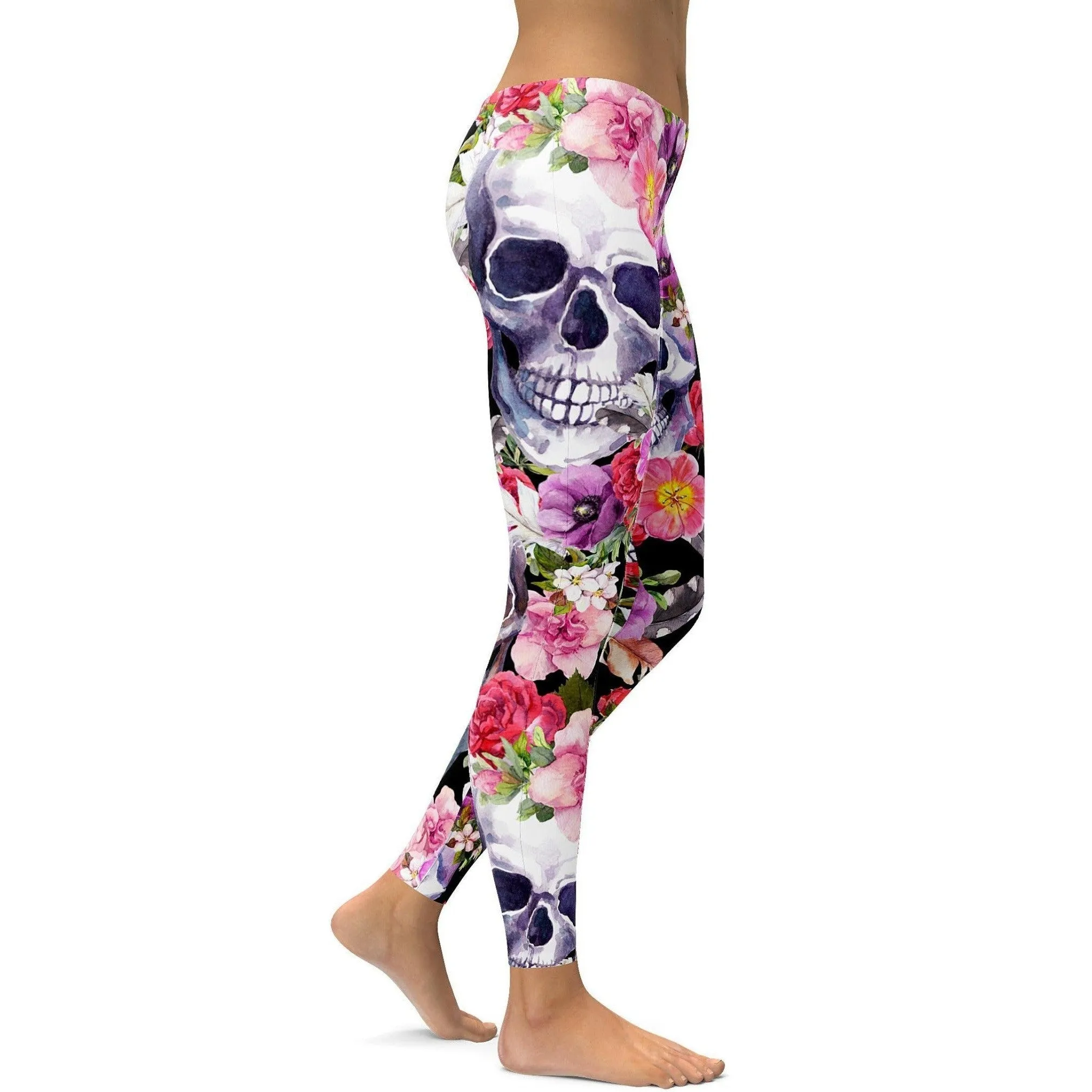 Colorful Floral Skull Leggings