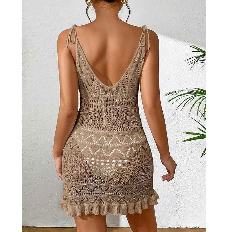 Crochet See-Through Beachwear Beach Cover Up Dress Vacation Outfits