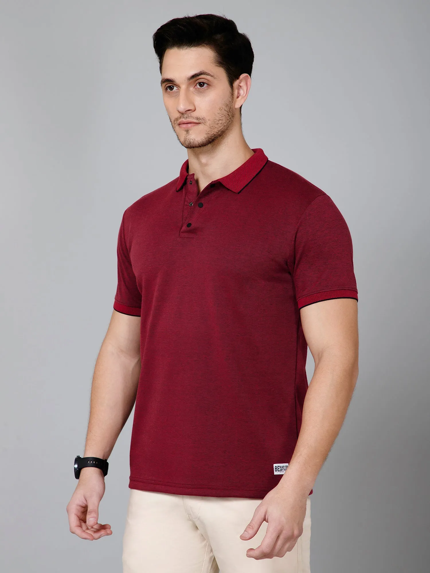 Cross Knit Maroon Polo T-shirt