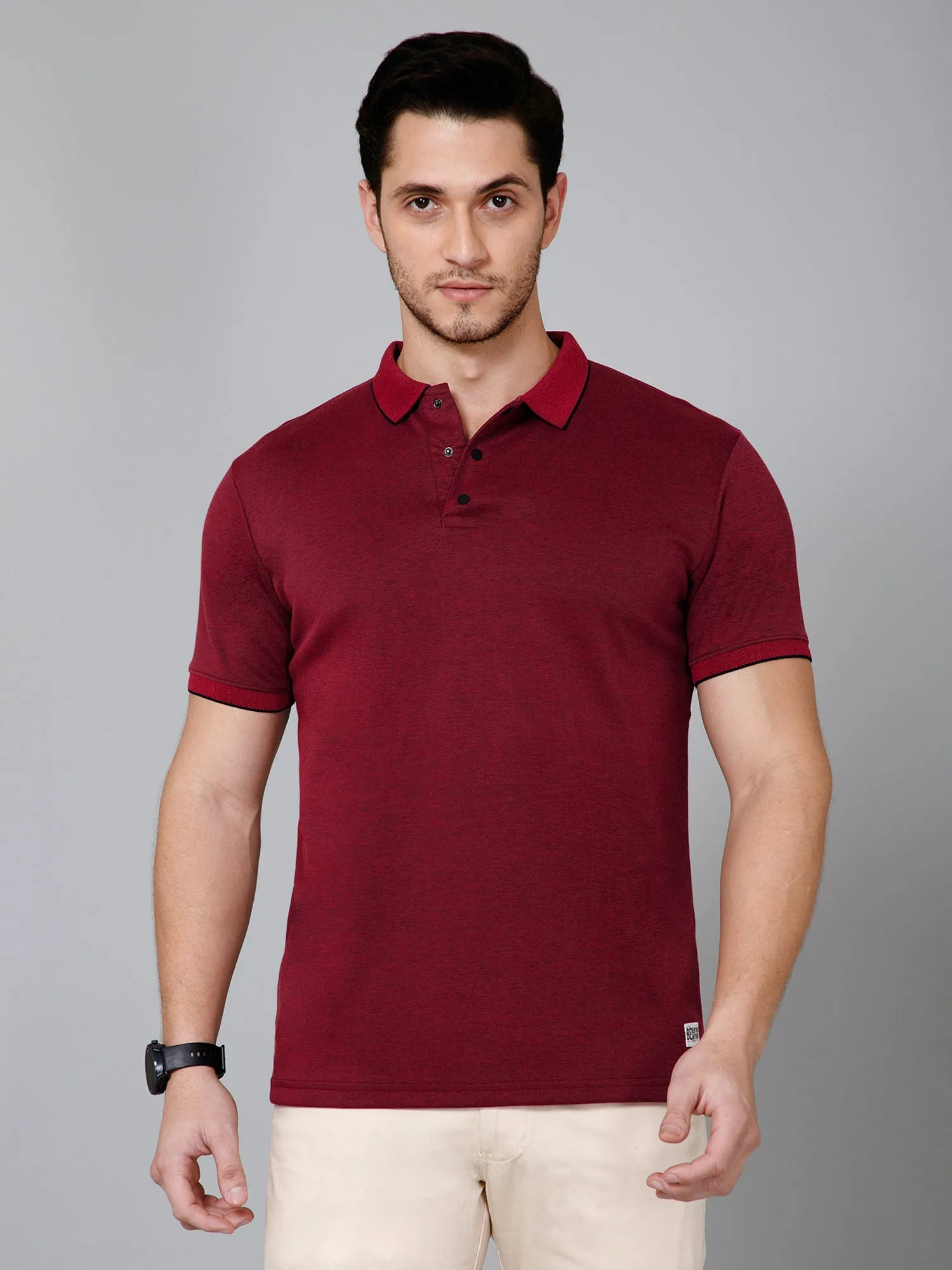 Cross Knit Maroon Polo T-shirt