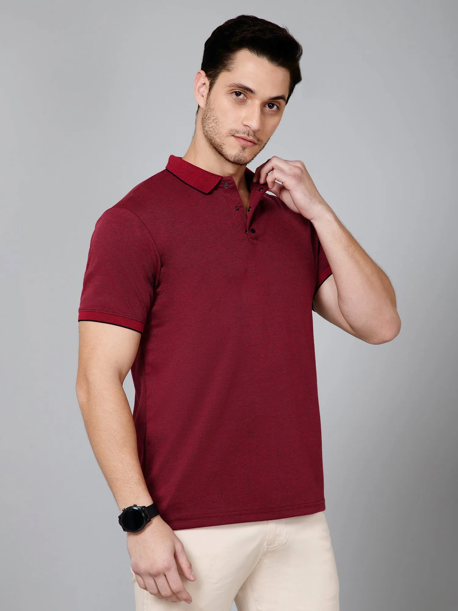 Cross Knit Maroon Polo T-shirt