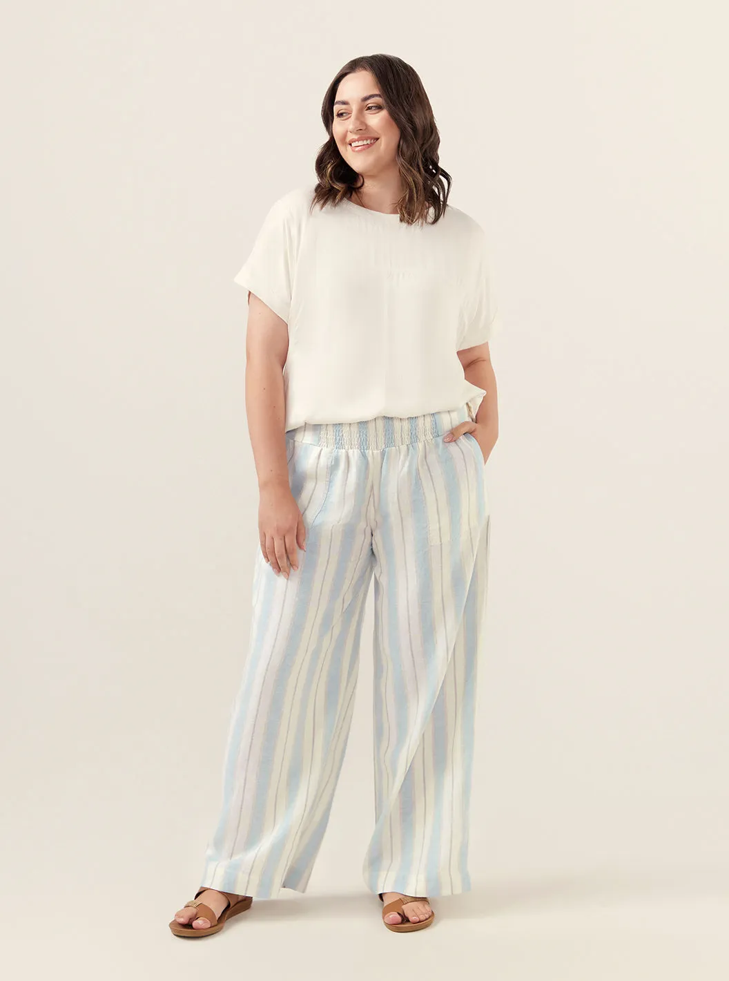 Del Mar Linen Blend Pants Sky Blue