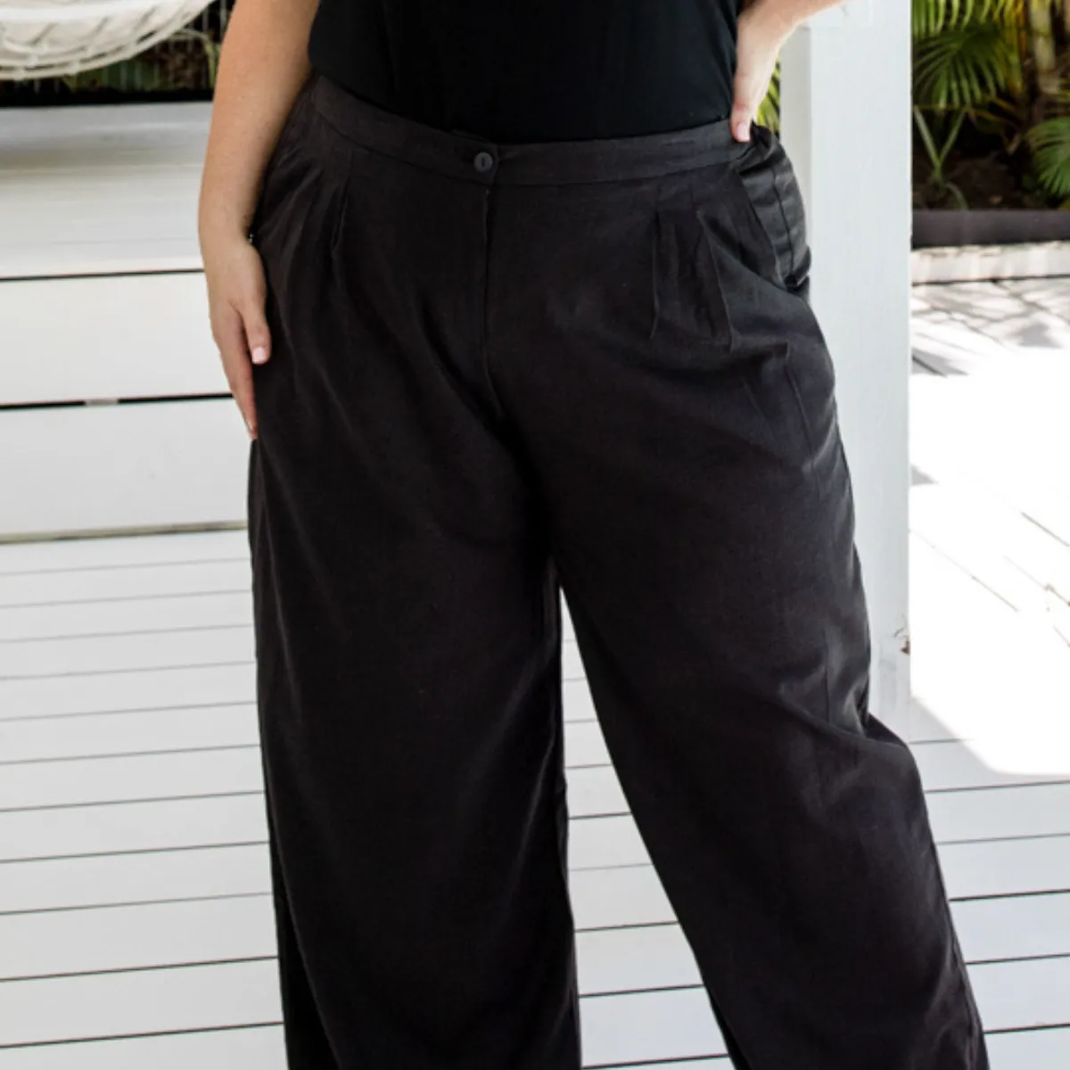 Denyse stretch linen pant - black