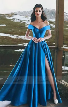 Elegant Satin Prom Dresses Off The Shoulder Long Prom Gowns