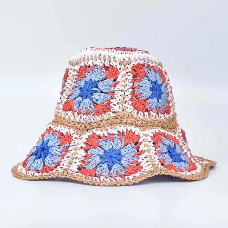 Floral Crochet Straw Bucket Hats - 11 Colors