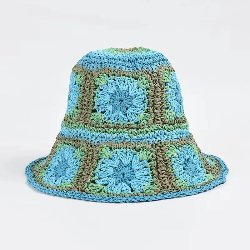 Floral Crochet Straw Bucket Hats - 11 Colors