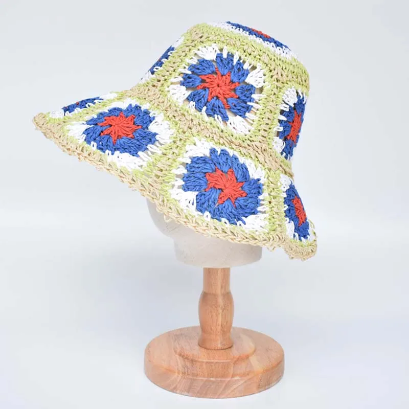 Floral Crochet Straw Bucket Hats - 11 Colors