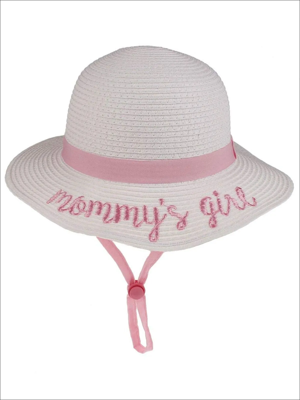 Girls Embroidered Saying Straw Hat With Strap