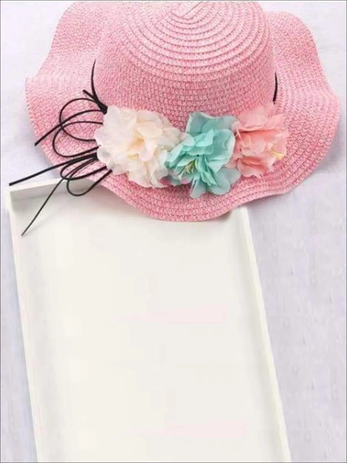 Girls Straw Floral Bow Knot Hat