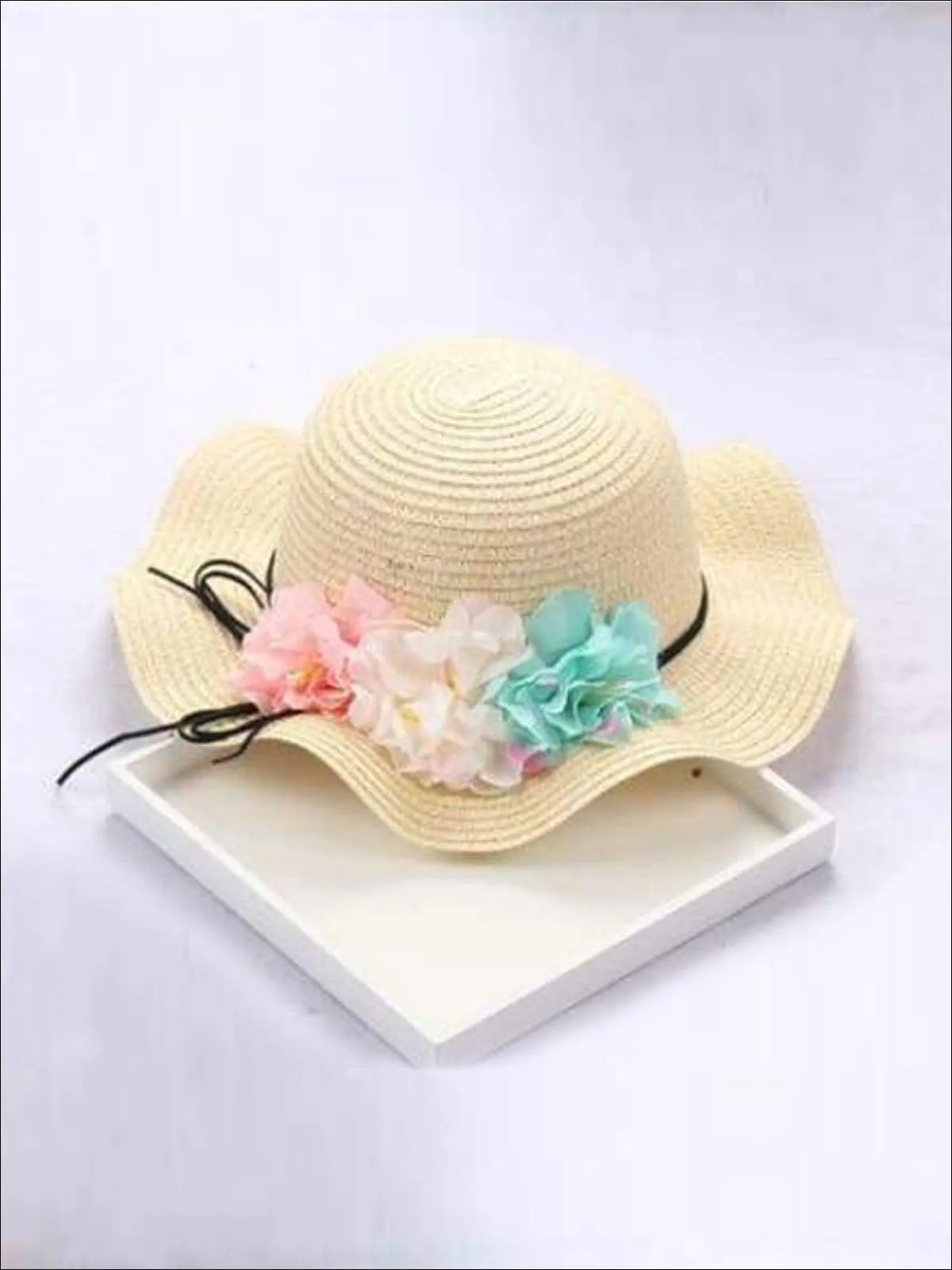 Girls Straw Floral Bow Knot Hat