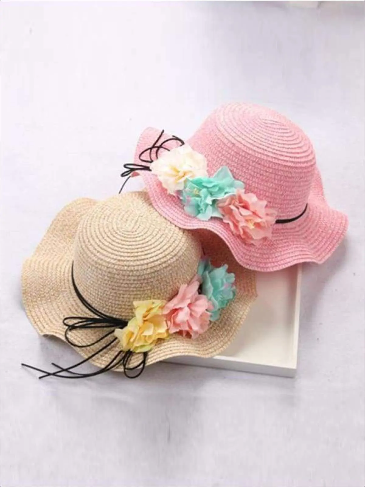 Girls Straw Floral Bow Knot Hat