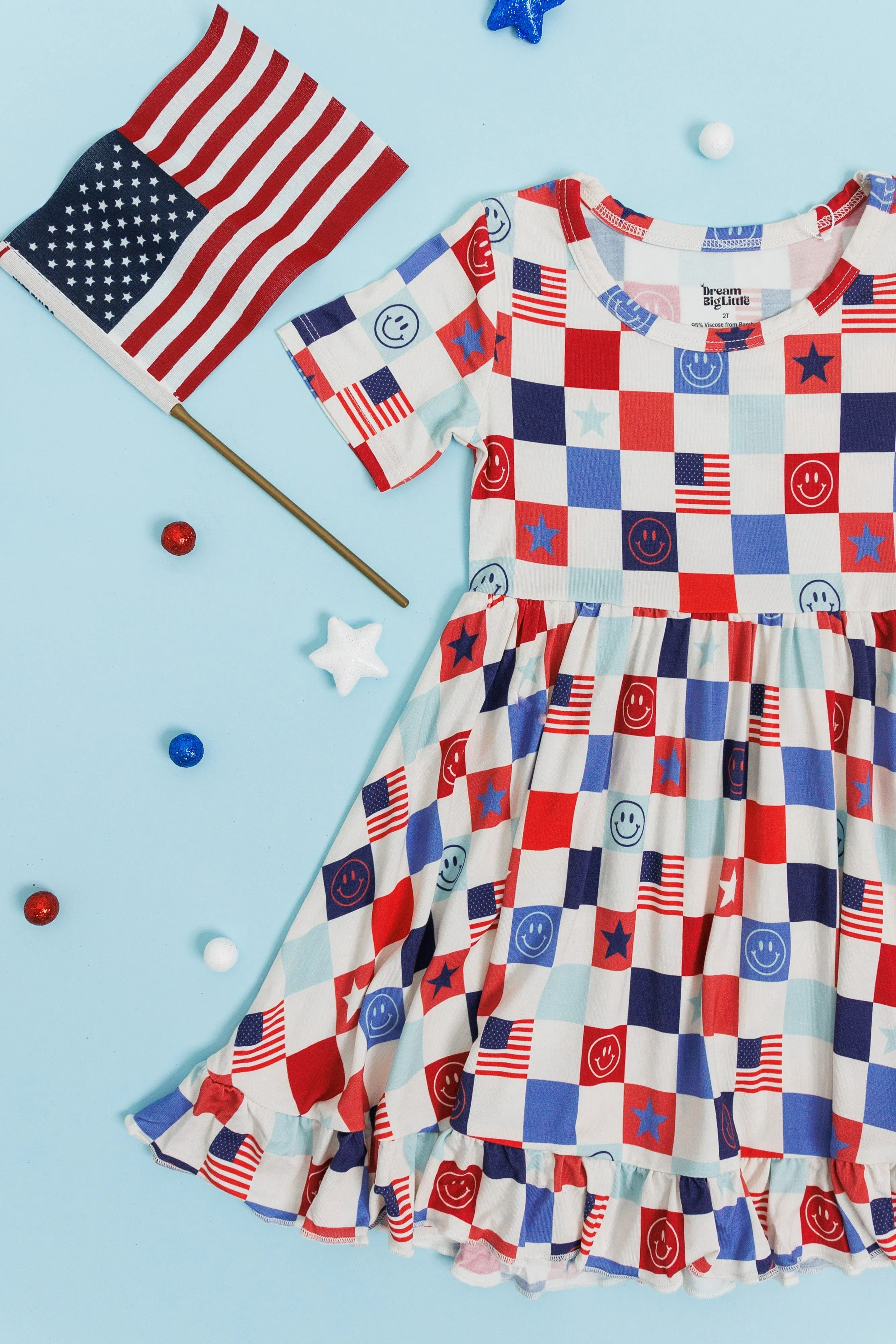 HOME OF THE FREE CHECKERS DREAM RUFFLE DRESS