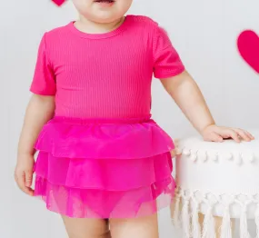 HOT PINK RIB DREAM TUTU BODYSUIT DRESS