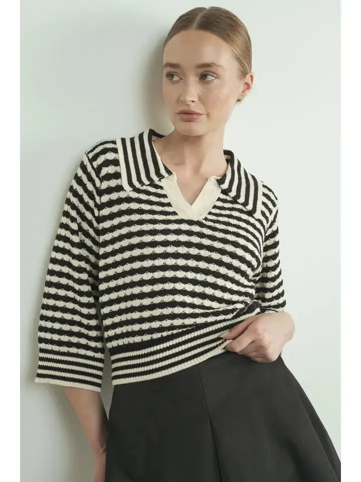 Jacquard Stripe 3/4 Knit Pullover