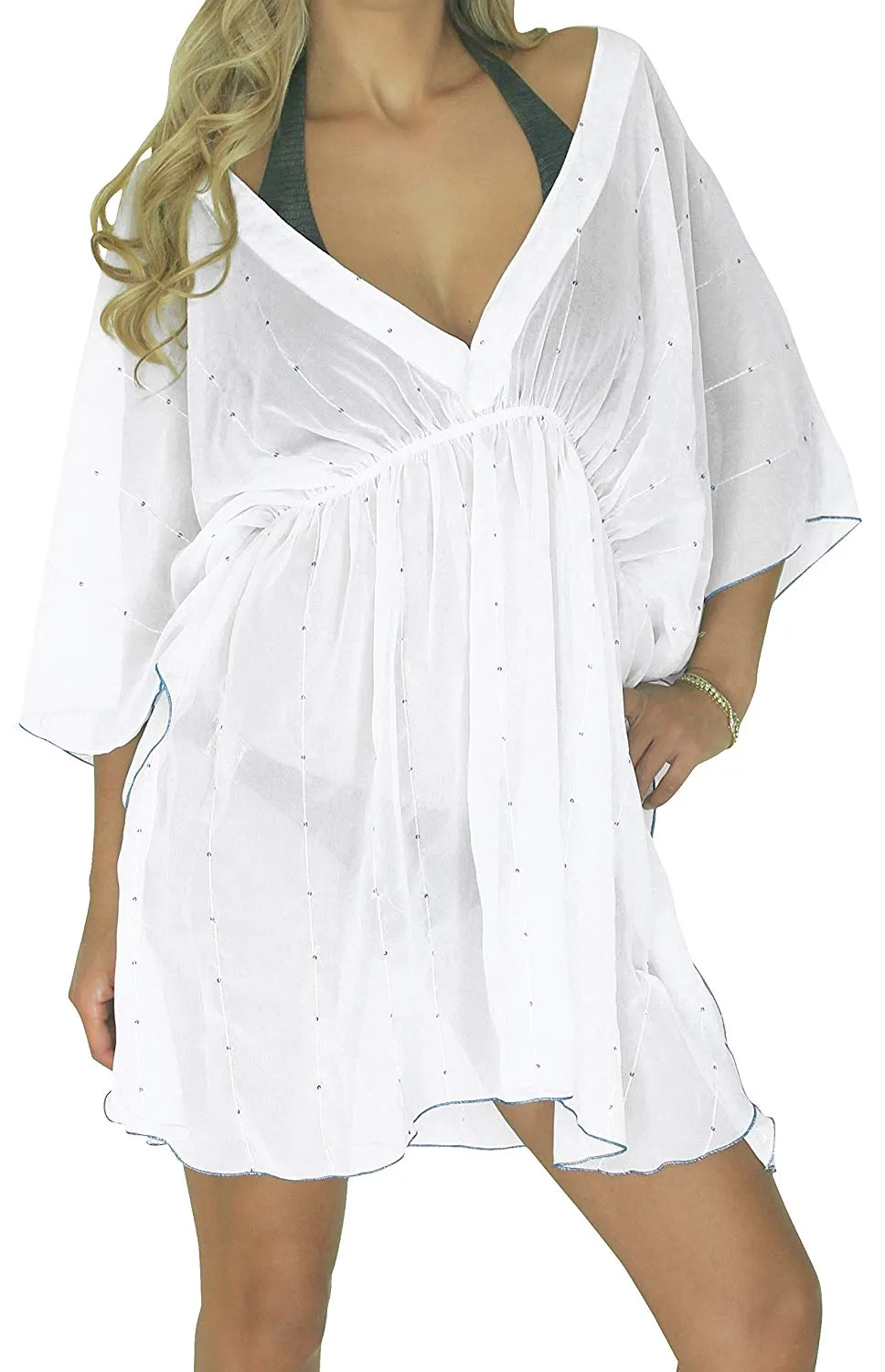 LA LEELA Bikini Swim Beach wear Swimsuit Cover up Women Caftans Dress Embroidery