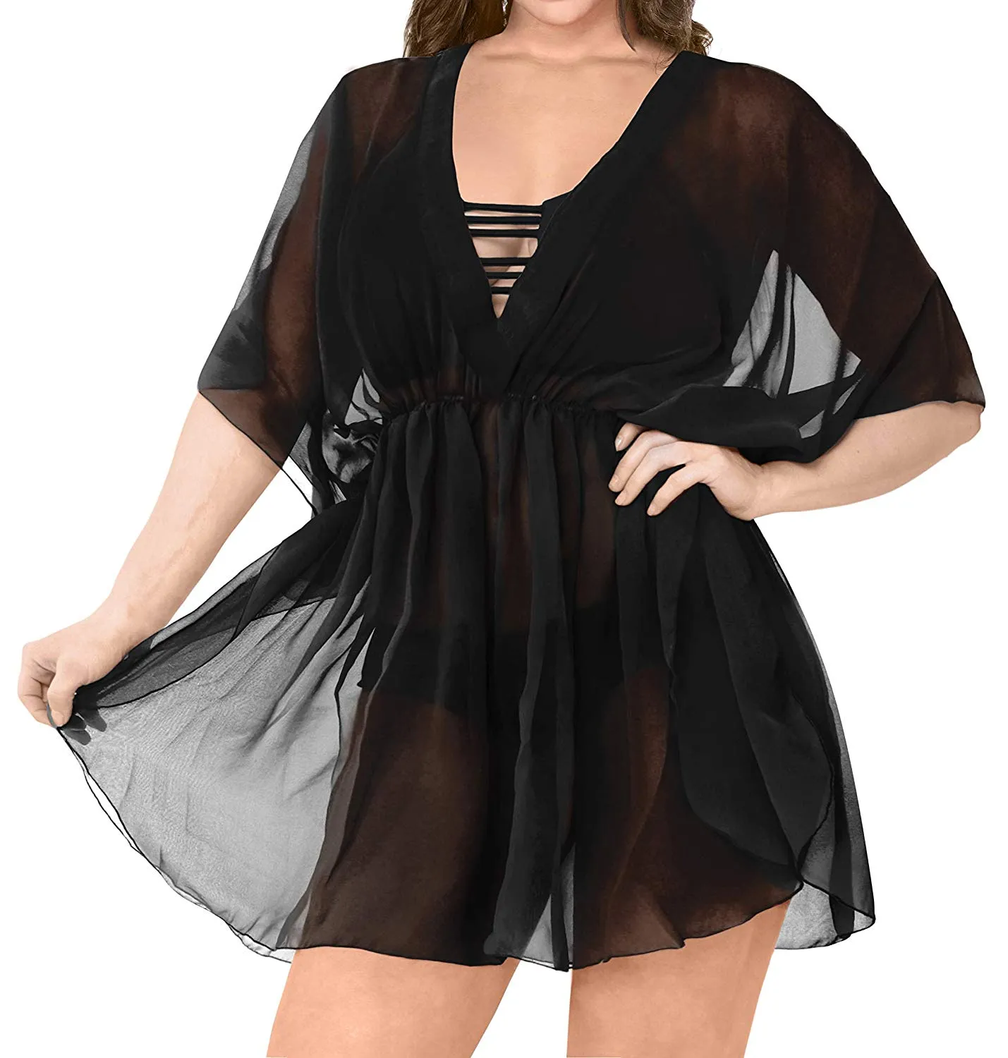 LA LEELA Bikini Swim Beach wear Swimsuit Cover up Women Caftans Dress Embroidery