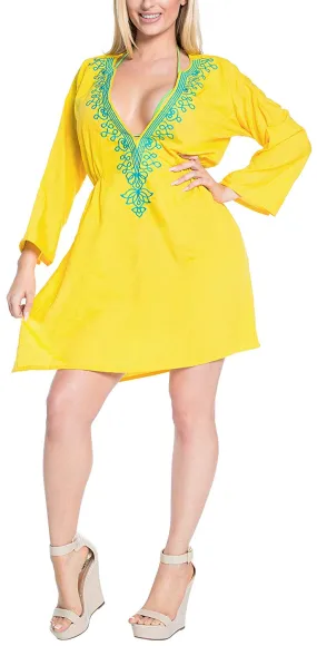 LA LEELA Bikini Swim Beach wear Swimsuit Cover ups Women Caftan Dress Embroidery