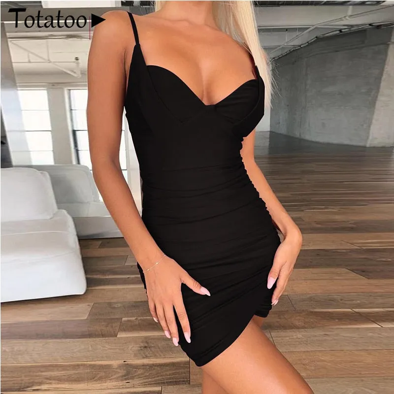 Lace Up V Neck Ruched Bodycon Mini Dress