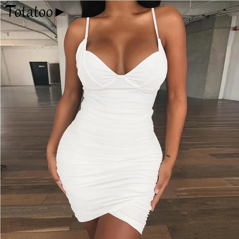 Lace Up V Neck Ruched Bodycon Mini Dress