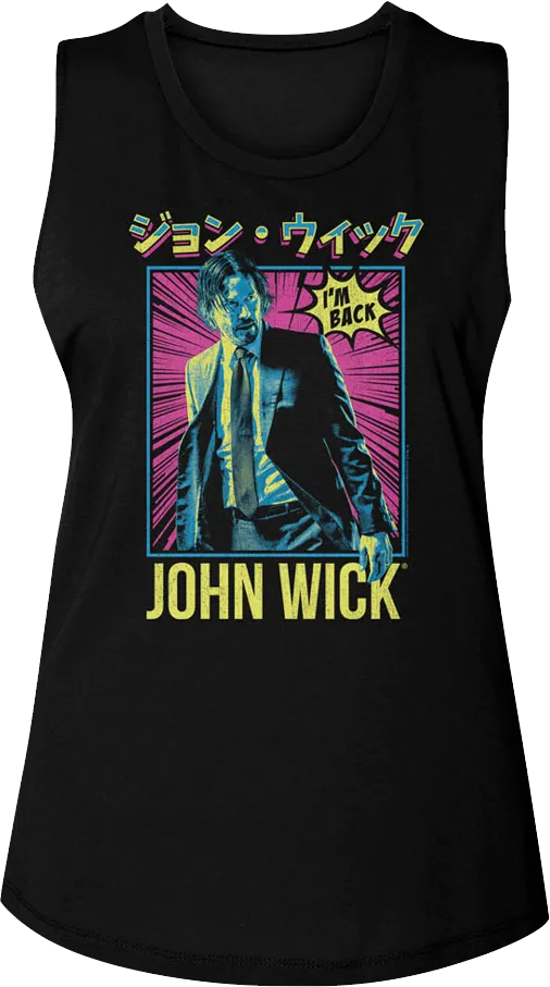 Ladies Japanese Poster John Wick Muscle Tank Top