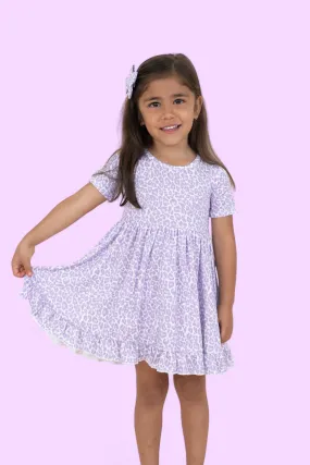 LAVENDER LEOPARD DREAM RUFFLE DRESS