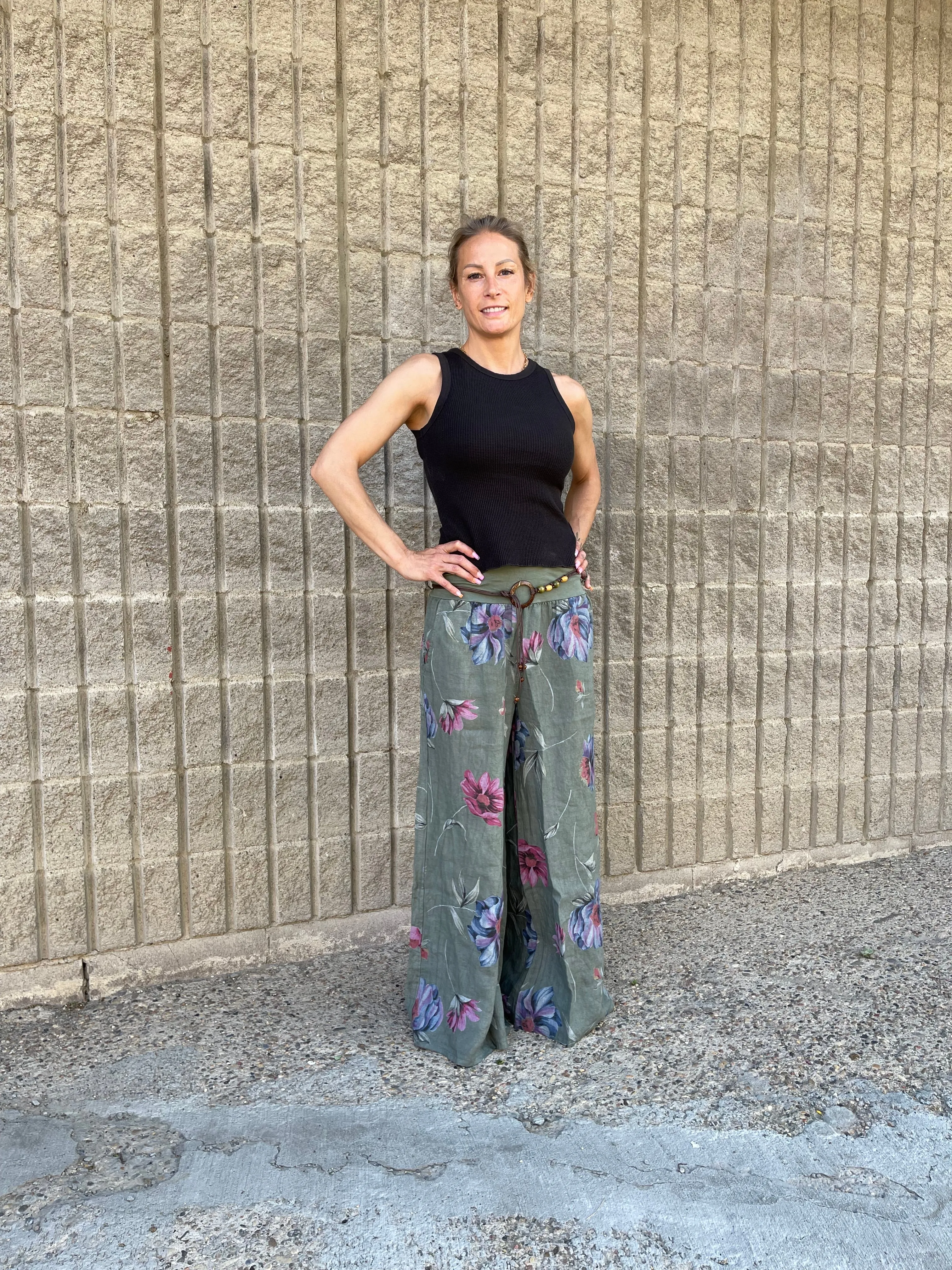 Linen Belted Floral Pants