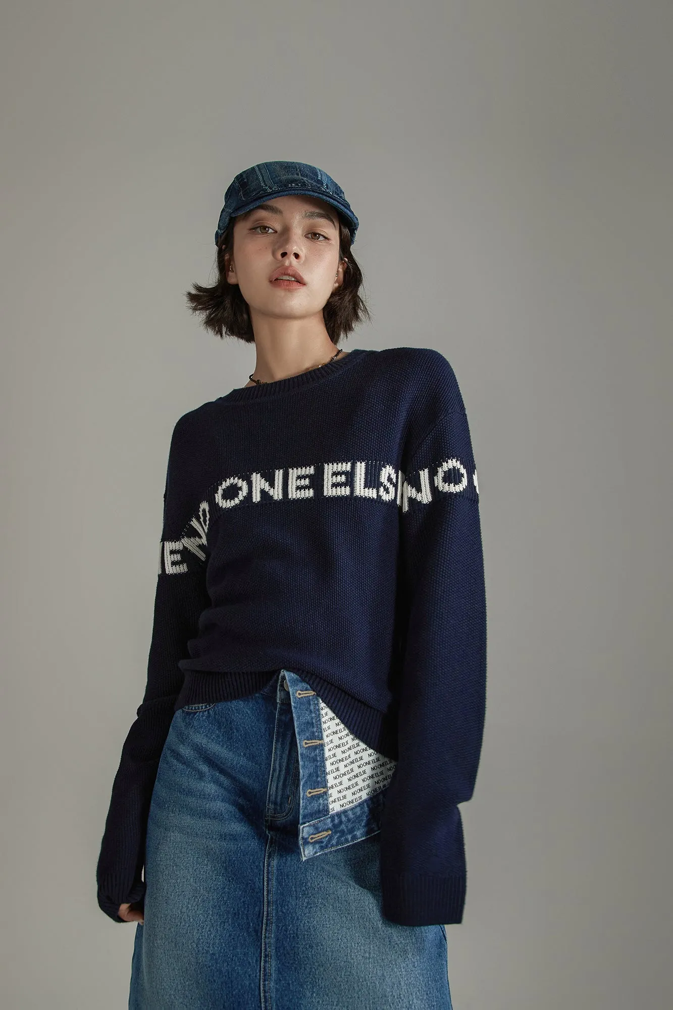 Logo Lettering Basic Knit Sweater