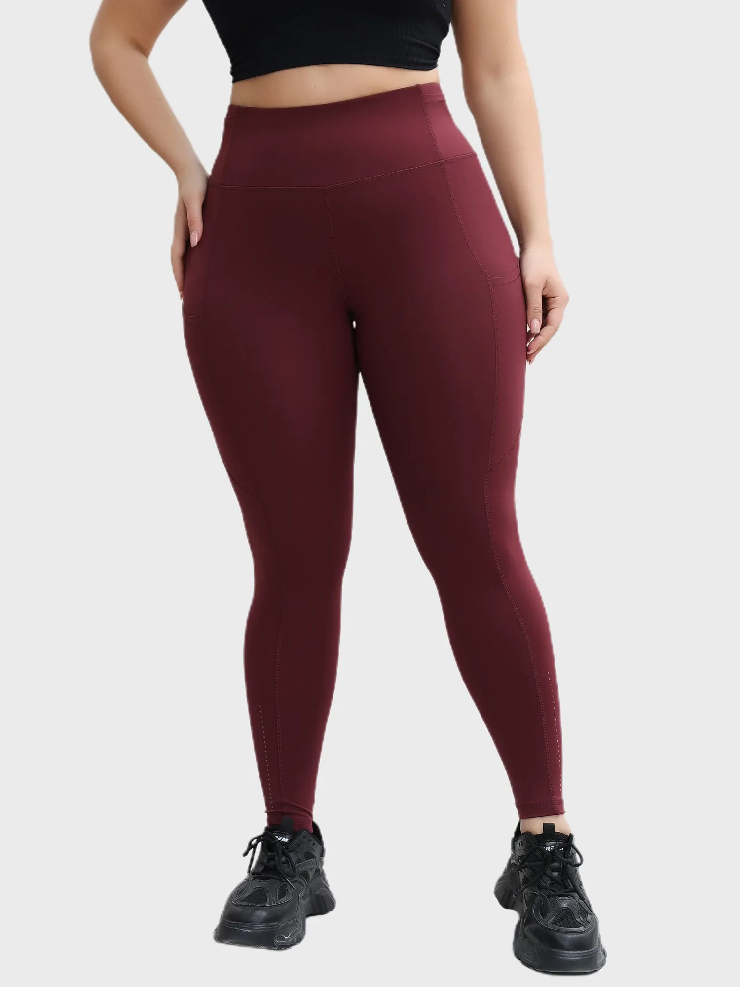 Midsize Stretchy High Waist 9/10 Double Fleece Soft Sports Yoga Leggings with Pockets