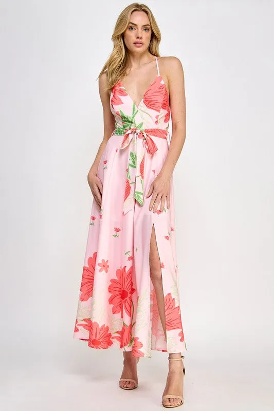 Pink Floral Print Maxi Dress