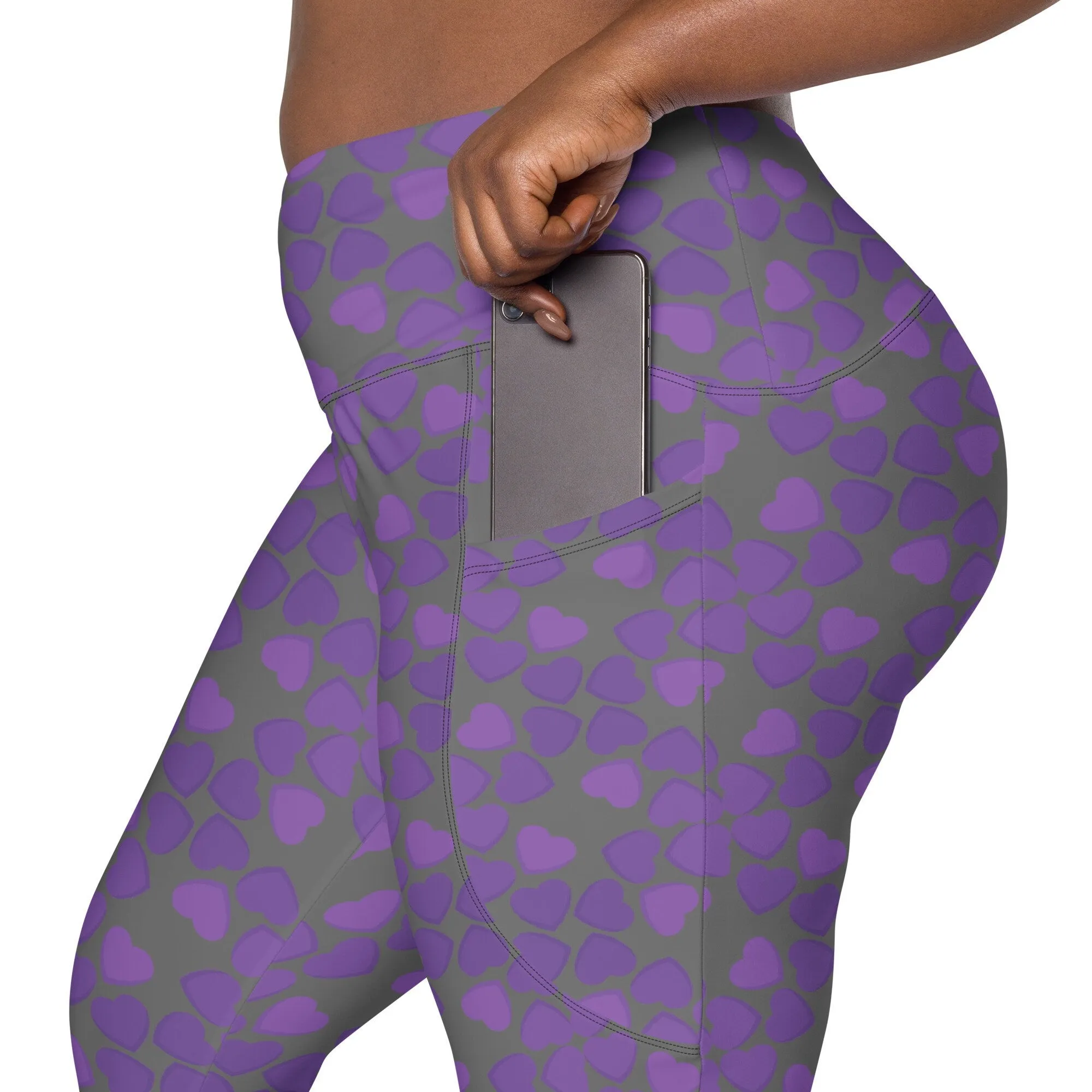 Purple and Gray Long Leggings with Pockets