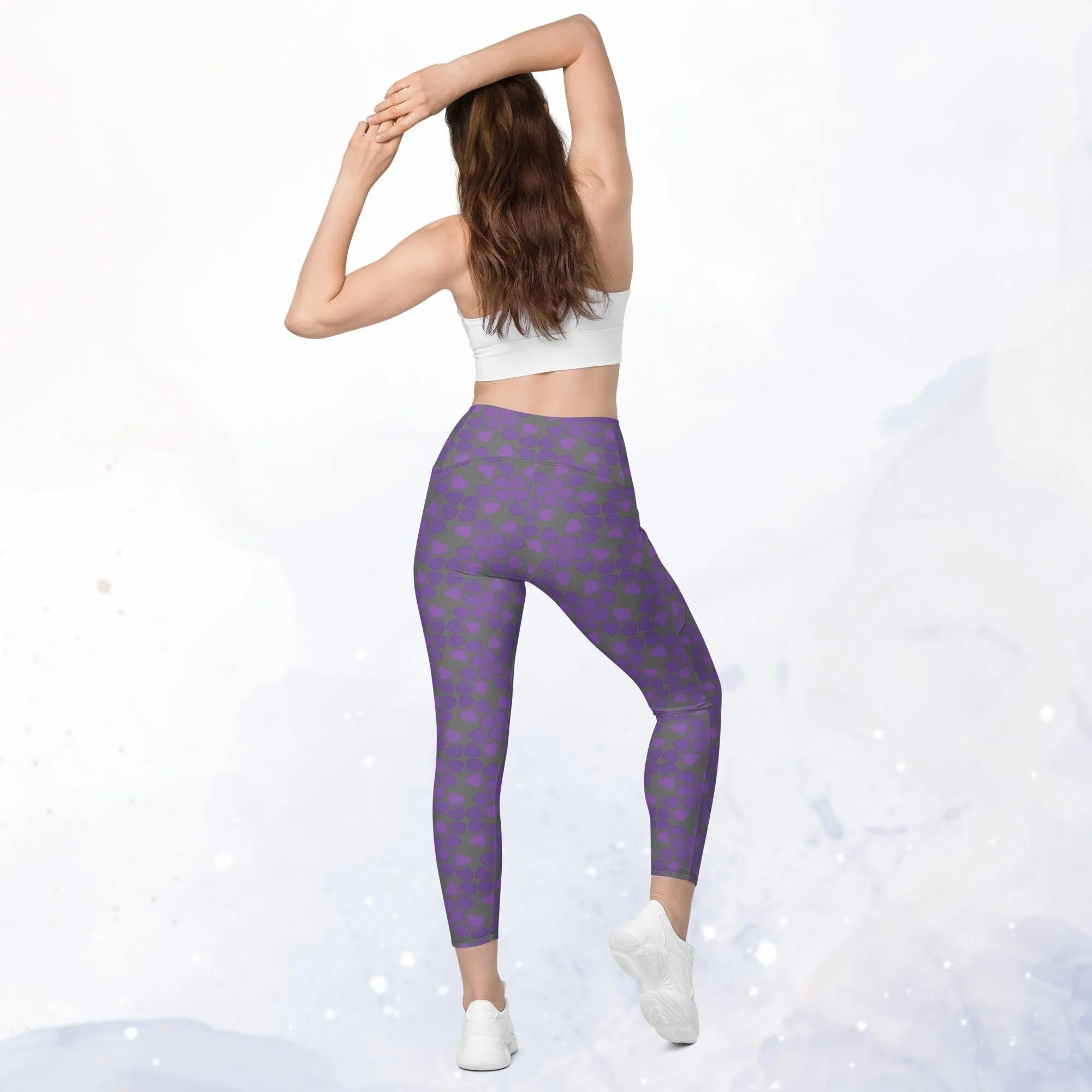 Purple and Gray Long Leggings with Pockets